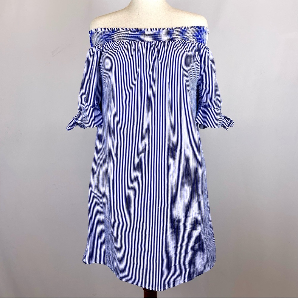 Women’s Smocked Striped Sundress Blue and White Size Large